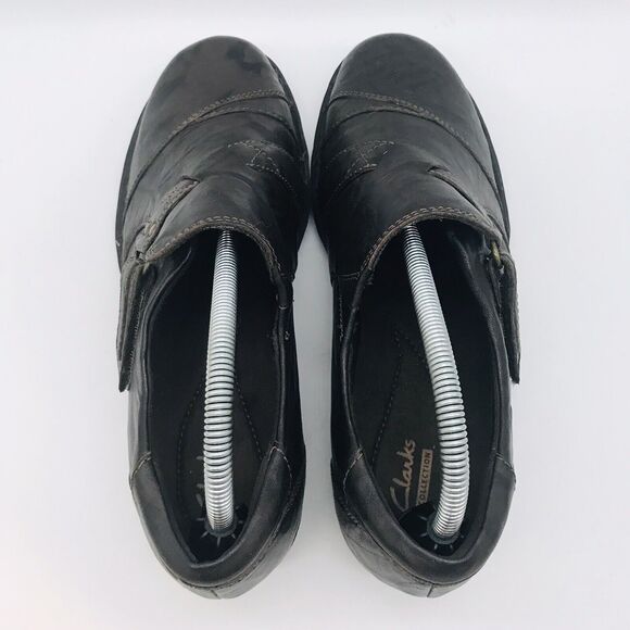 Clarks Collection Soft Cushion Hook & Loop Shoe Women's 9W Brown Leather Loafers - Picture 6 of 11